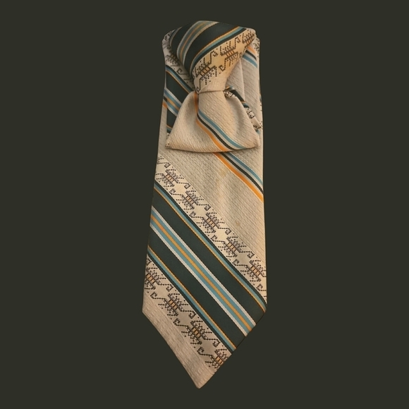 Vtg PRINCE BELLINI Striped Gray and Teal Clip-on Tie - Picture 1 of 7
